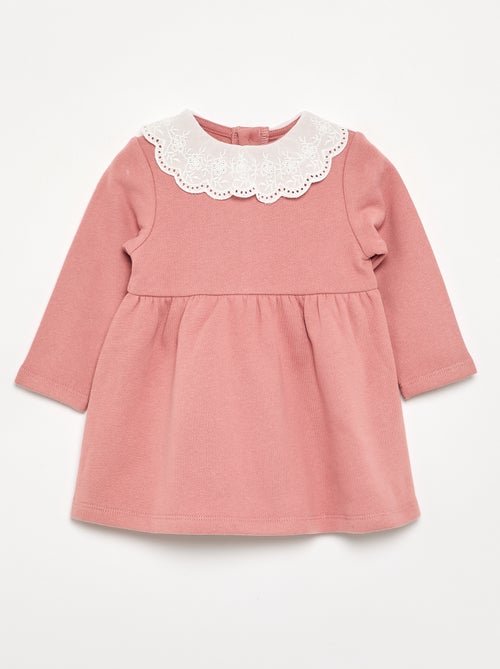 Vestido de manga comprida em moletão com gola bordada - Kiabi Vestido de manga comprida em moletão com gola bordada - Kiabi