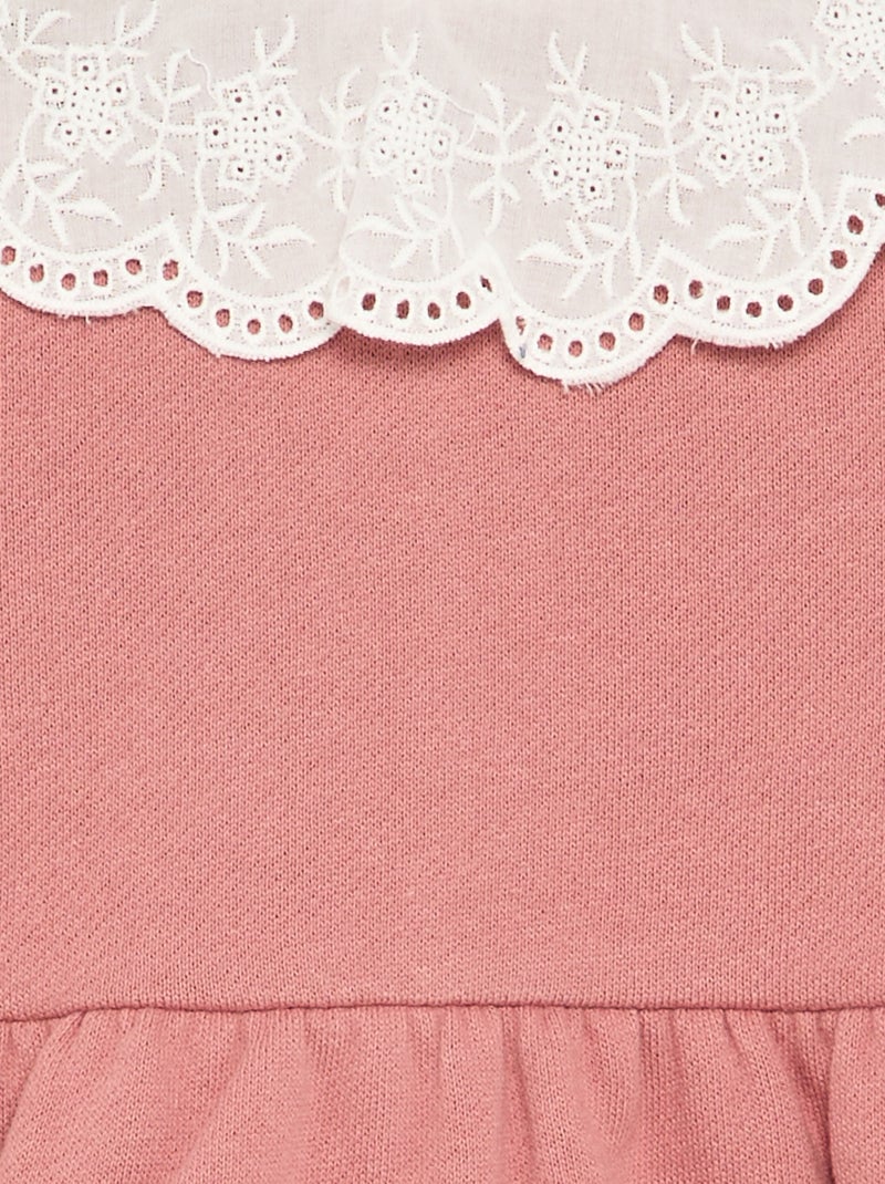 Vestido de manga comprida em moletão com gola bordada Rosa - Kiabi