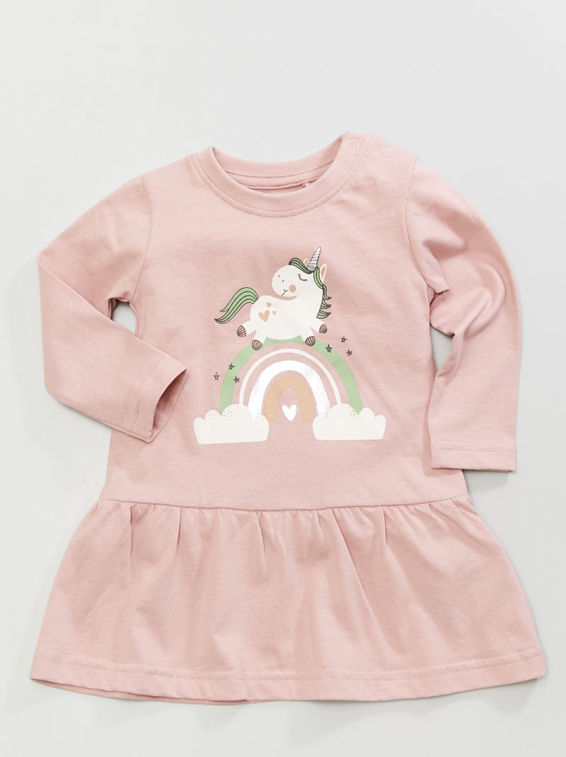 Vestido de manga comprida 'Unicórnio' Rosa - Kiabi
