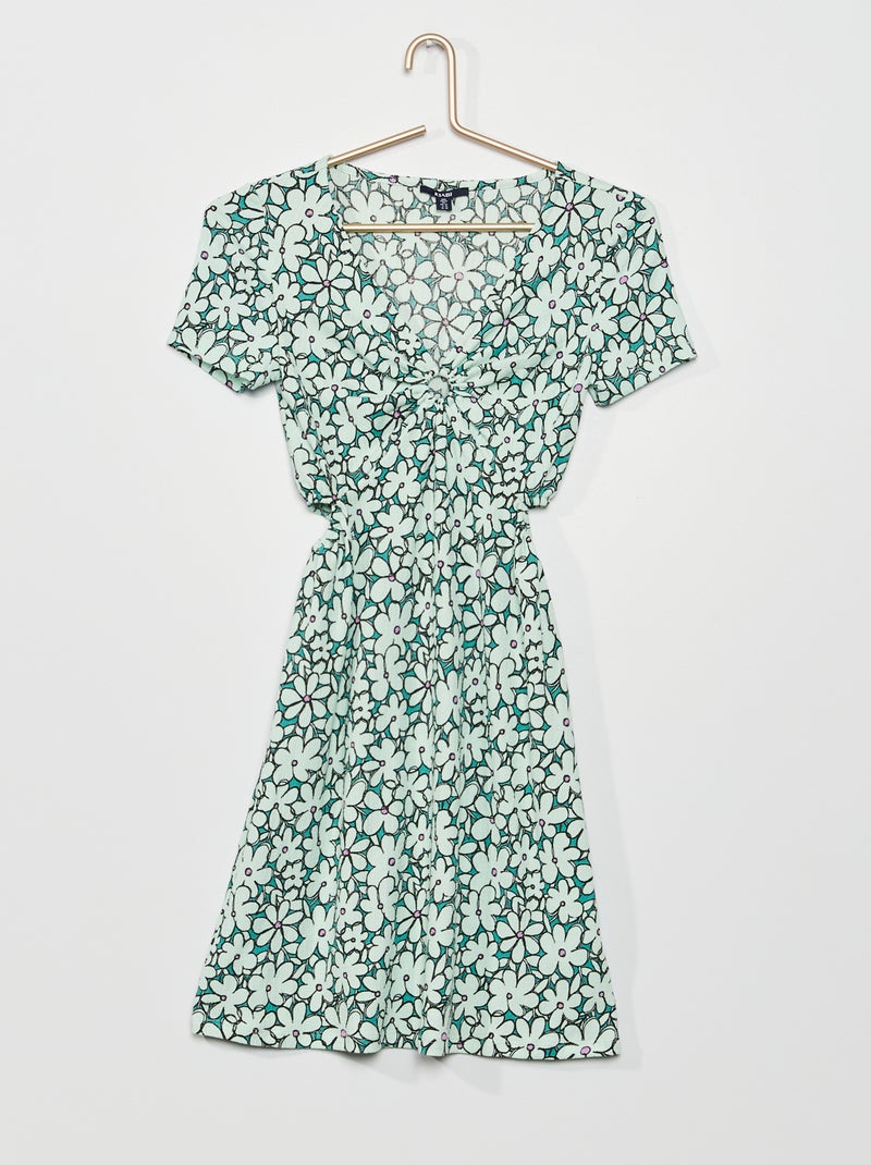 Vestido de manga curta - motivos floridos AZUL - Kiabi