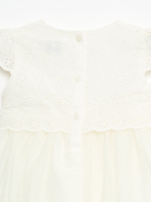 Vestido de manga curta com bordado inglês e tule - Kiabi