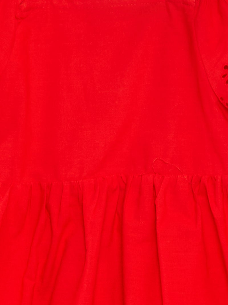 Vestido de manga curta com bordado inglês Vermelho - Kiabi