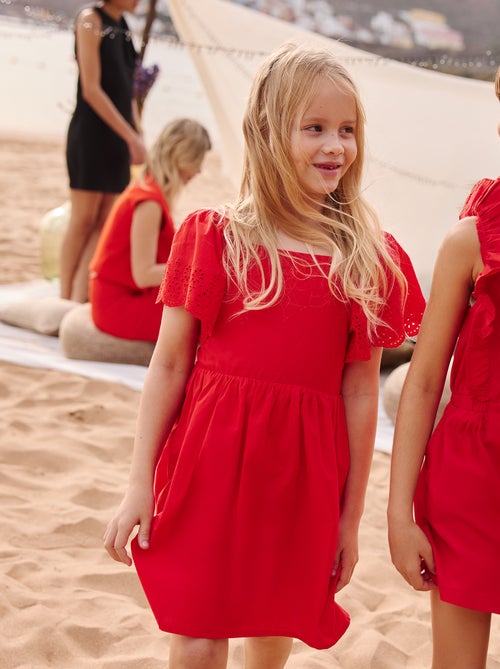 Vestido de manga curta com bordado inglês - Kiabi