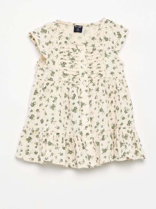 Vestido de manga curta com bordados ingleses - Kiabi