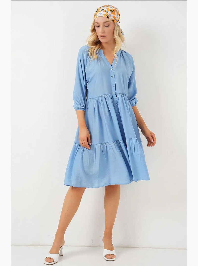 Vestido de manga curta com botões bdart Azul - Kiabi