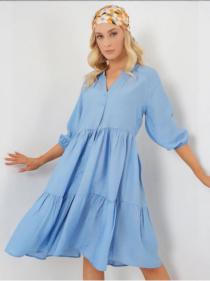 Vestido de manga curta com botões bdart Azul - Kiabi