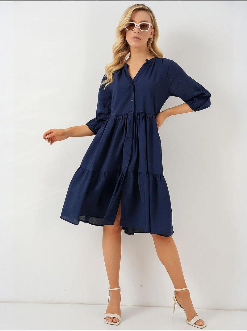 Vestido de manga curta com botões bdart Azul-marinho - Kiabi