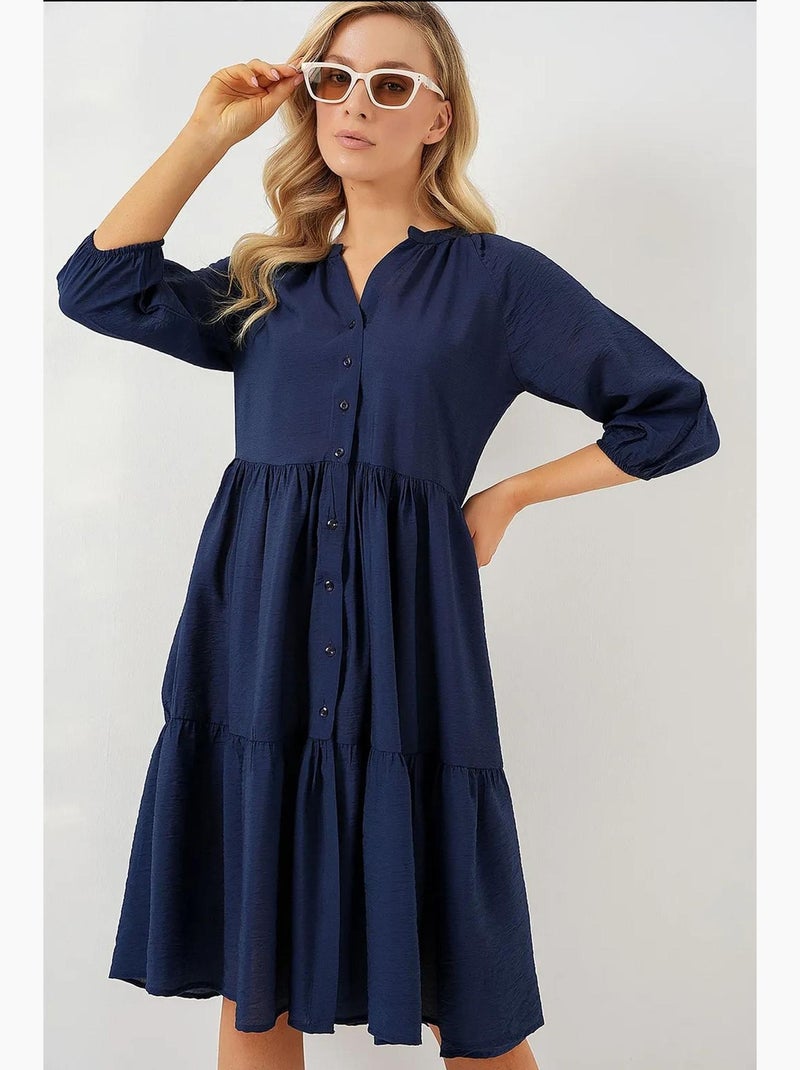 Vestido de manga curta com botões bdart Azul-marinho - Kiabi