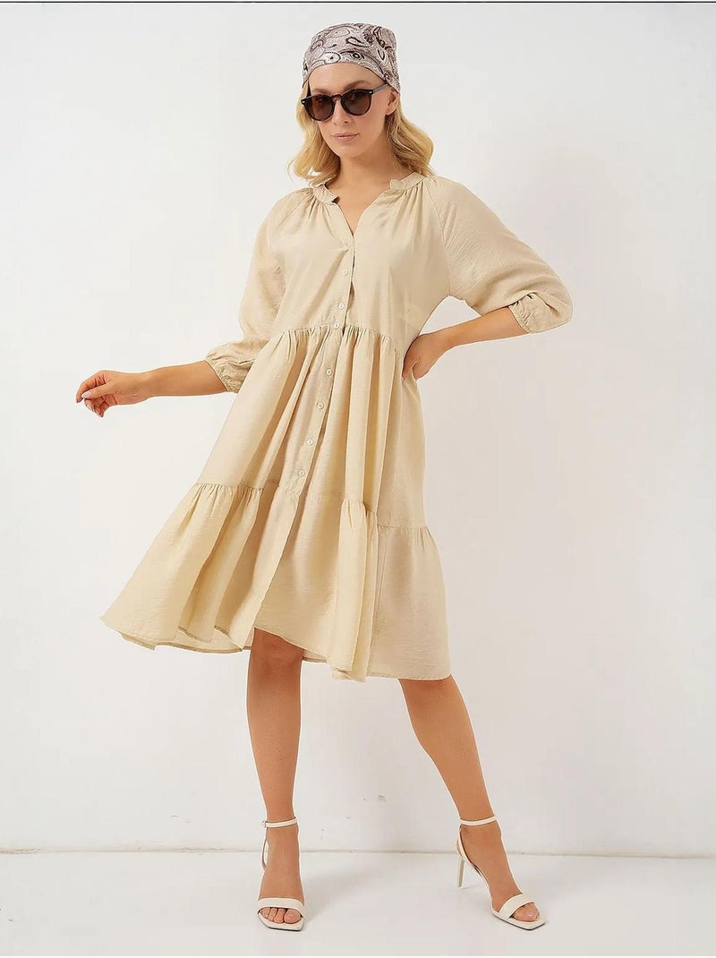 Vestido de manga curta com botões bdart Creme - Kiabi