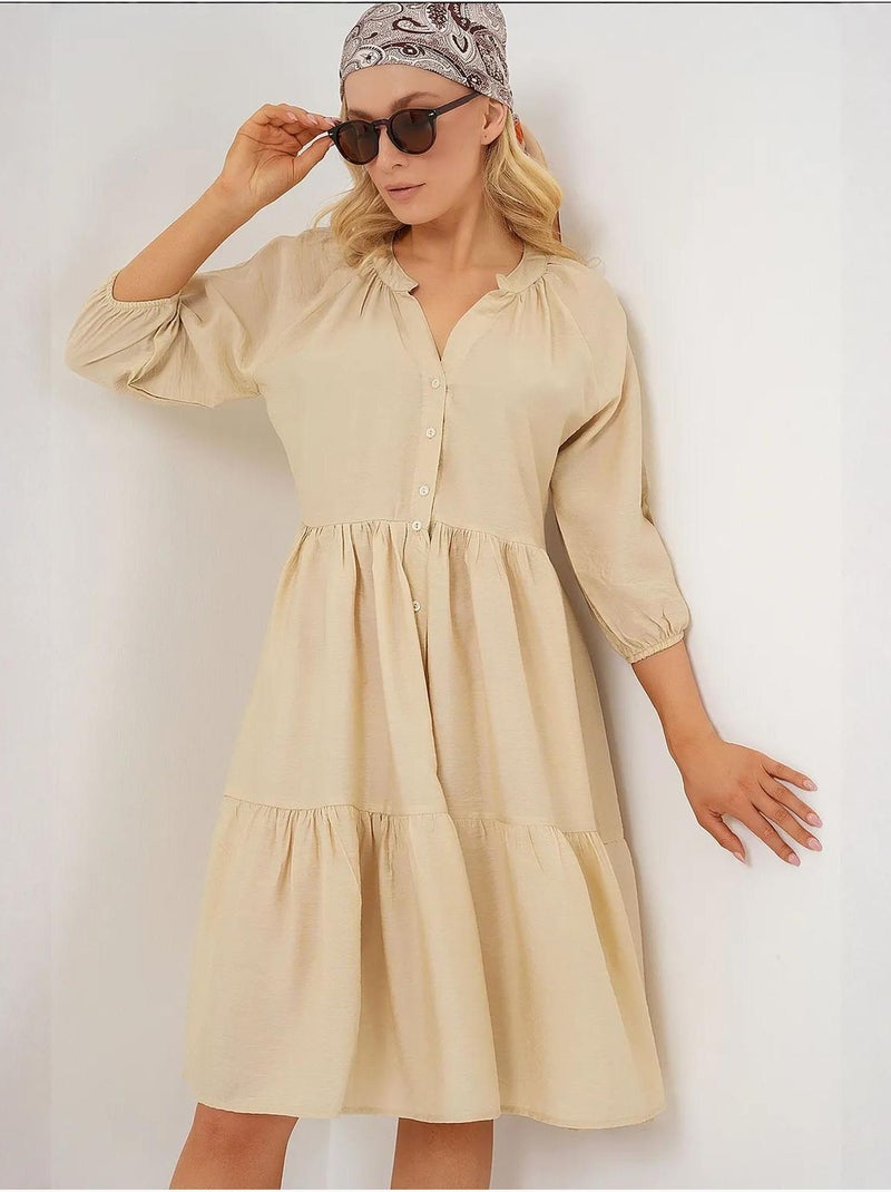 Vestido de manga curta com botões bdart Creme - Kiabi