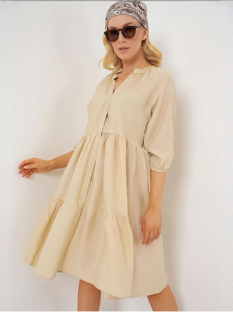 Vestido de manga curta com botões bdart Creme - Kiabi