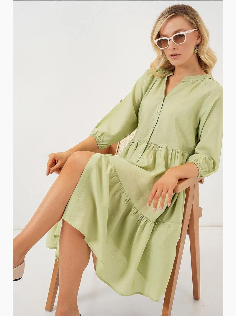 Vestido de manga curta com botões bdart Verde esmeralda - Kiabi