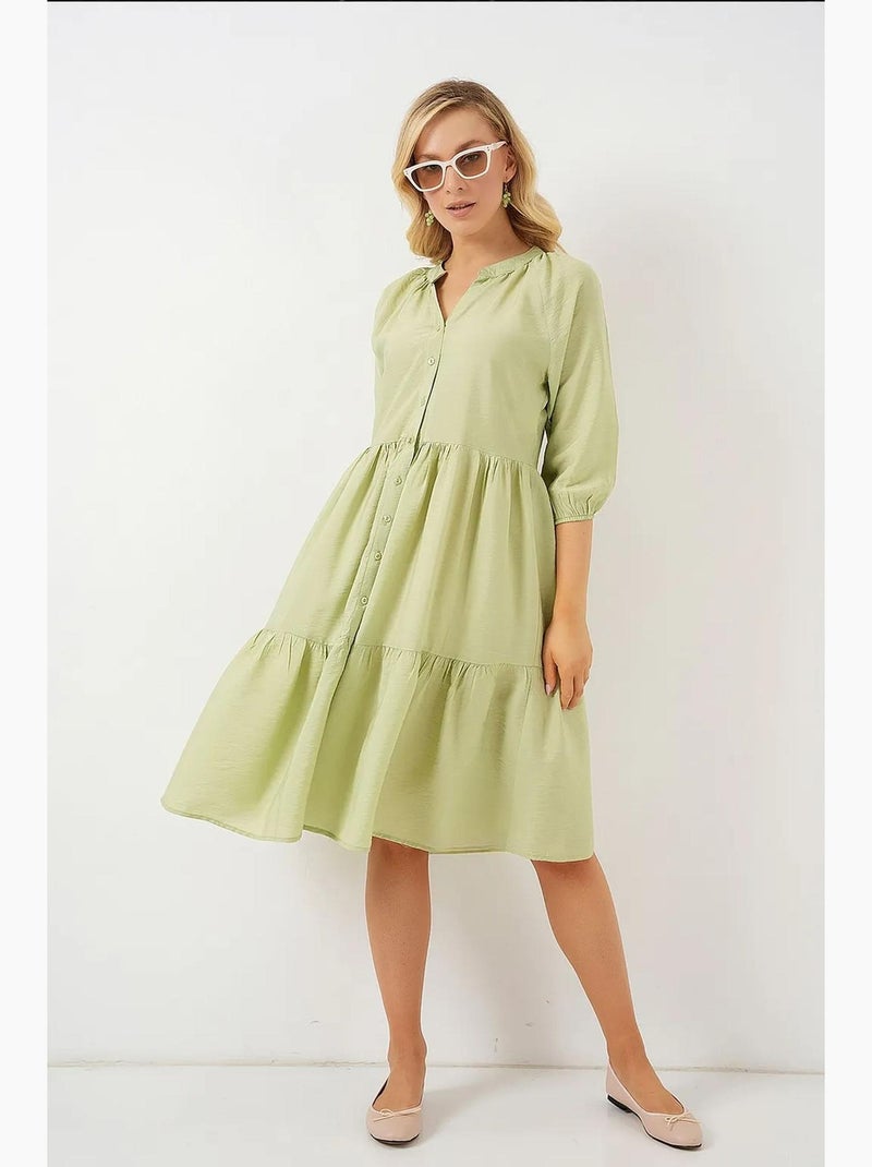 Vestido de manga curta com botões bdart Verde esmeralda - Kiabi