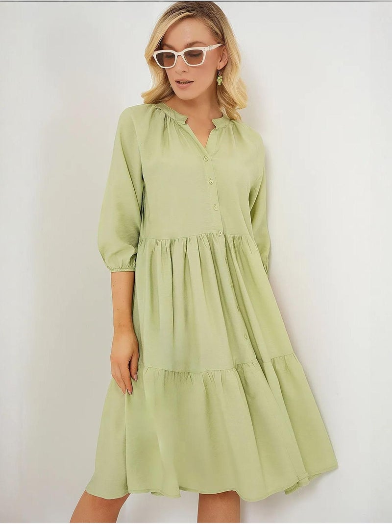 Vestido de manga curta com botões bdart Verde esmeralda - Kiabi