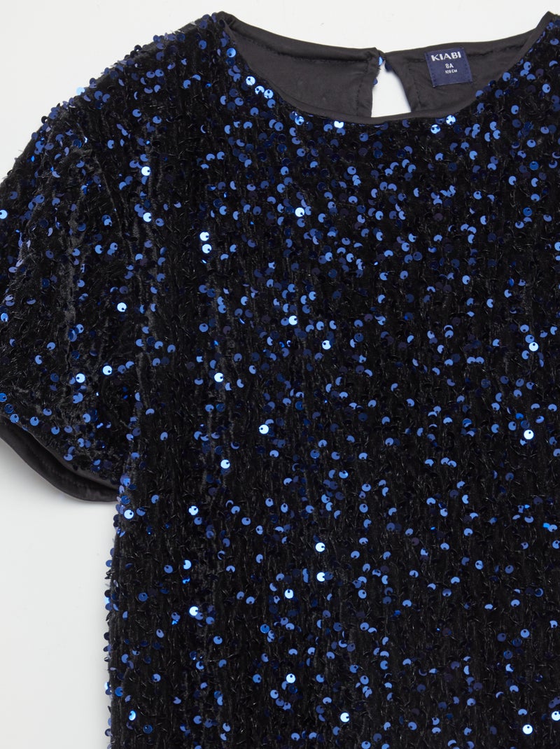 Vestido de manga curta com lantejoulas AZUL - Kiabi