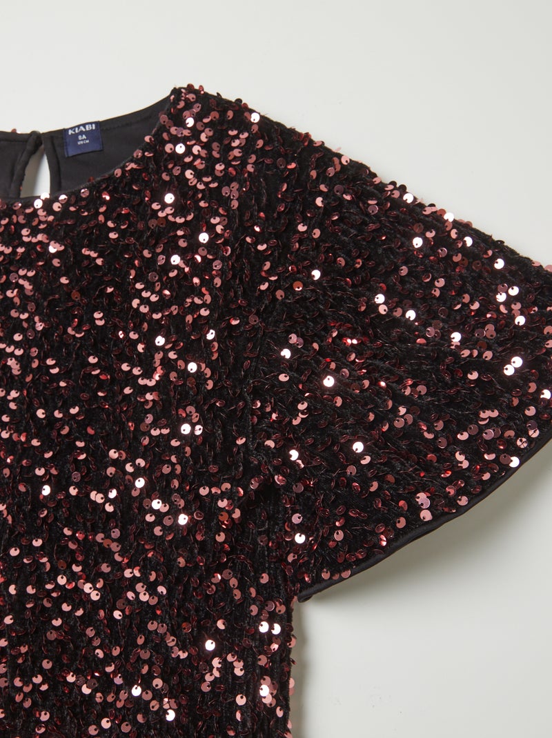 Vestido de manga curta com lantejoulas ROSA - Kiabi