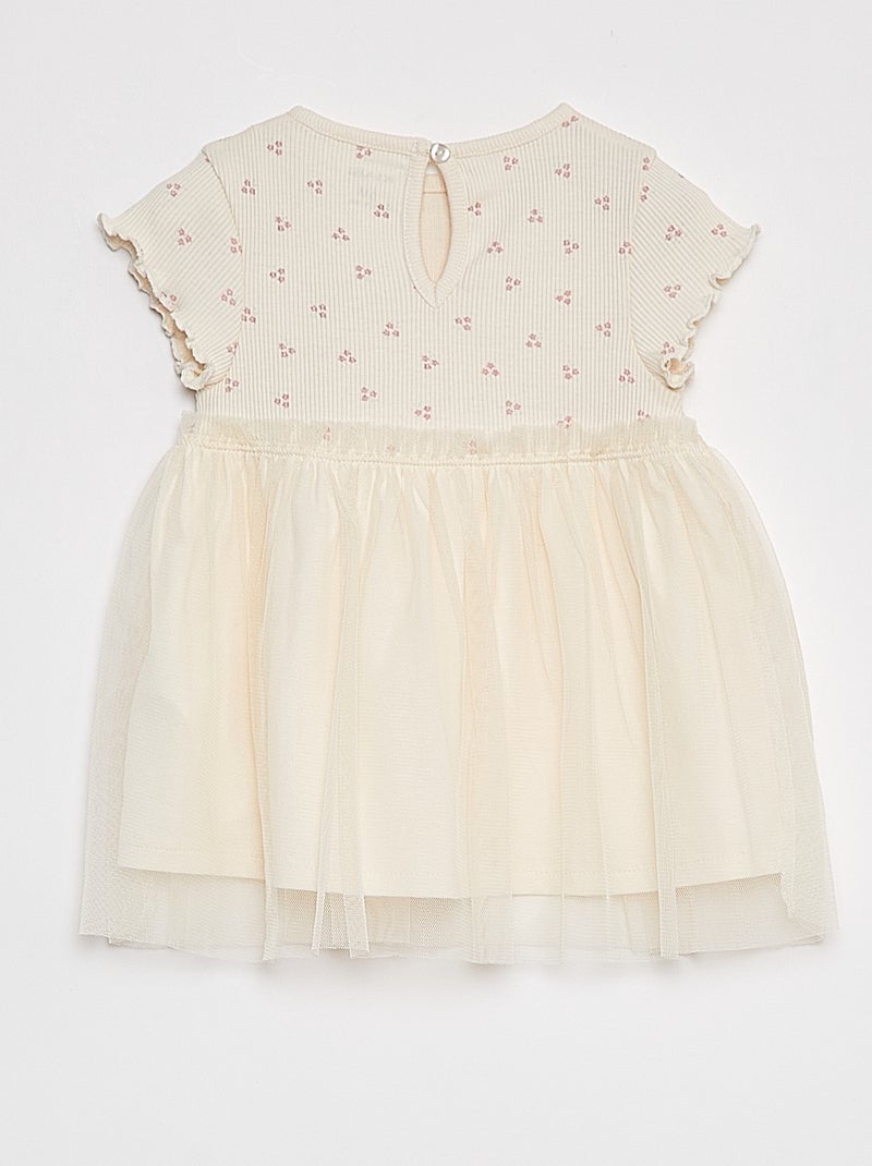 Vestido de manga curta com parte inferior em tule BRANCO - Kiabi