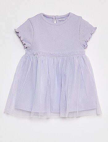 Vestido de manga curta com parte inferior em tule