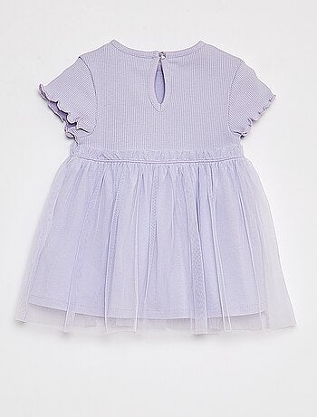 Vestido de manga curta com parte inferior em tule