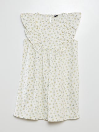 Vestido de manga curta com pormenores com folhos