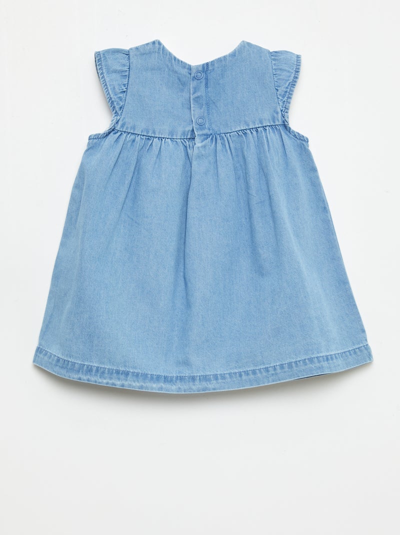 Vestido de manga curta em ganga leve Azul - Kiabi