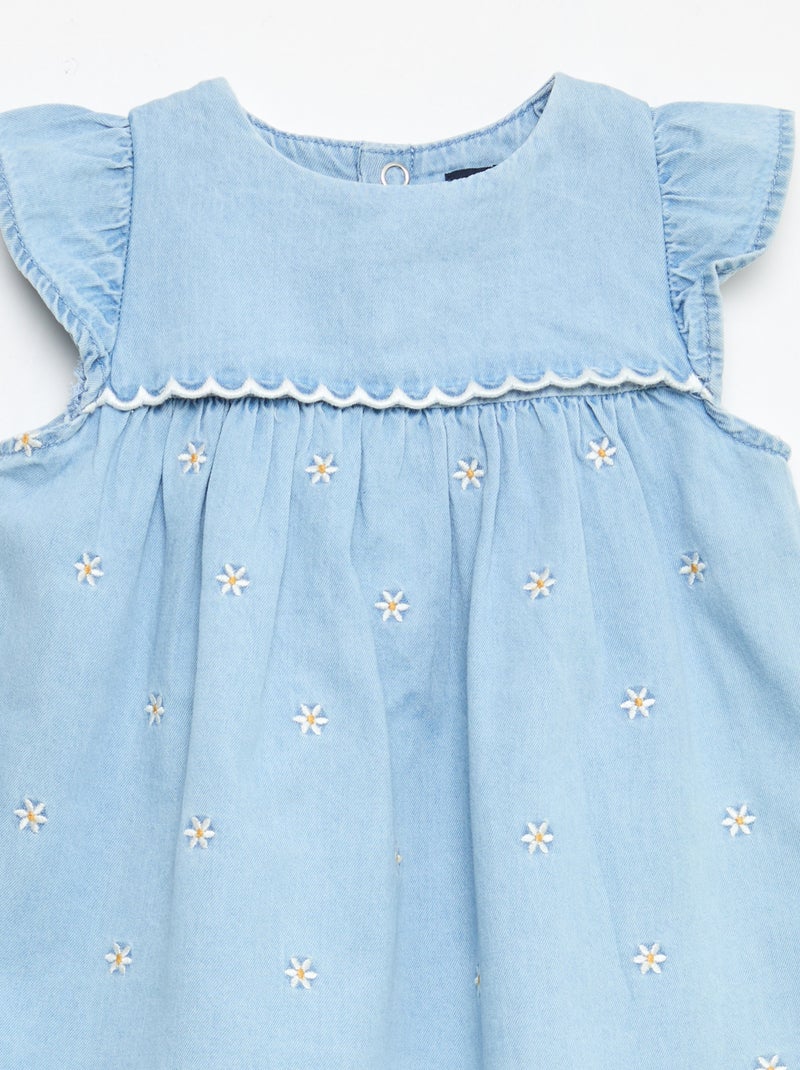 Vestido de manga curta em ganga leve Azul - Kiabi