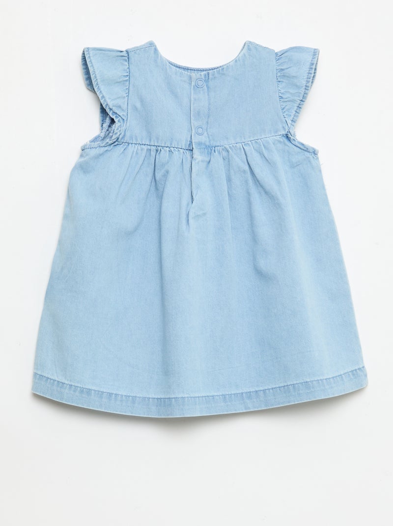 Vestido de manga curta em ganga leve Azul - Kiabi