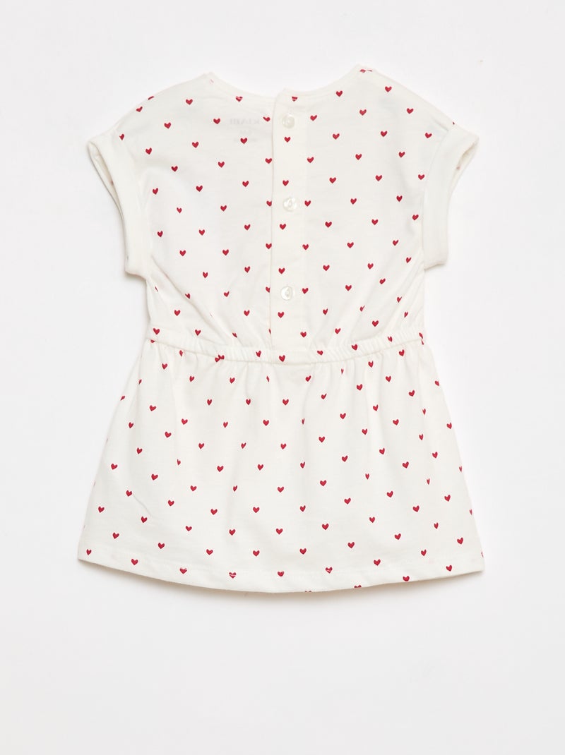 Vestido de manga curta em jersey de algodão Branco - Kiabi