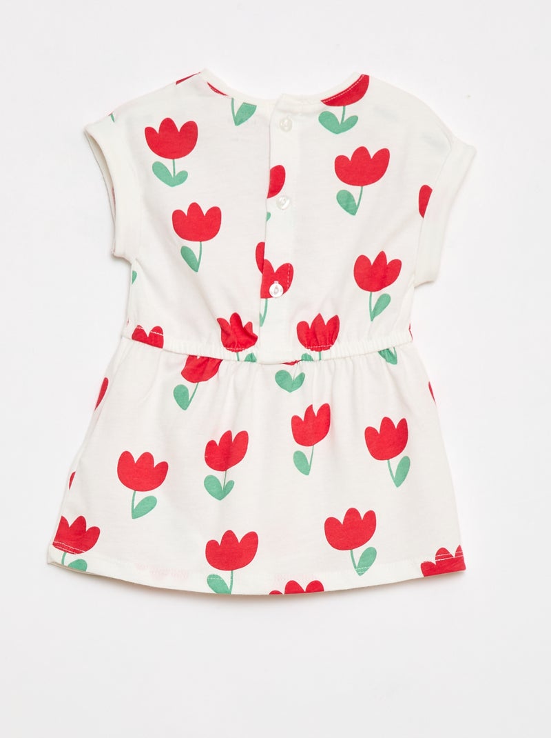 Vestido de manga curta em jersey de algodão Branco - Kiabi