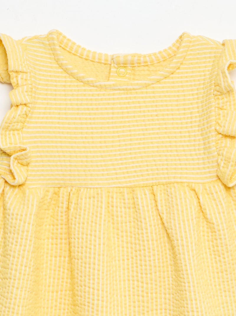 Vestido de manga curta em malha canelada Amarelo - Kiabi