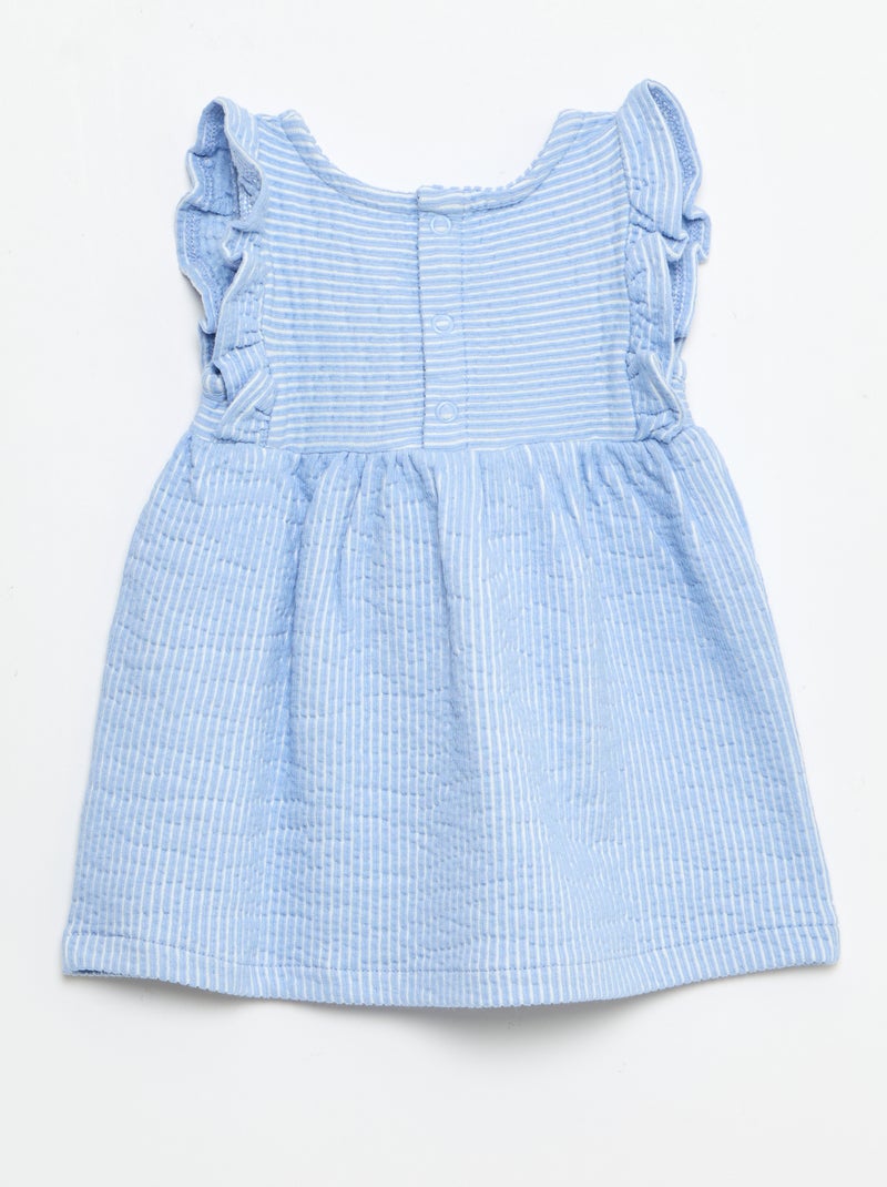 Vestido de manga curta em malha canelada Azul - Kiabi