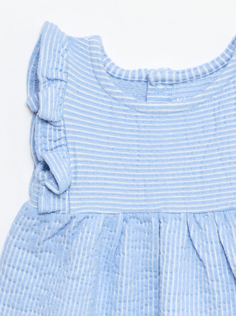 Vestido de manga curta em malha canelada Azul - Kiabi