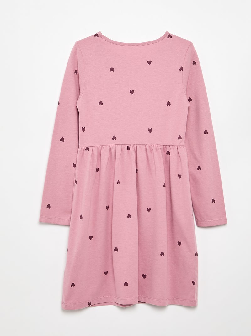 Vestido de mangas compridas em jersey de algodão Rosa - Kiabi