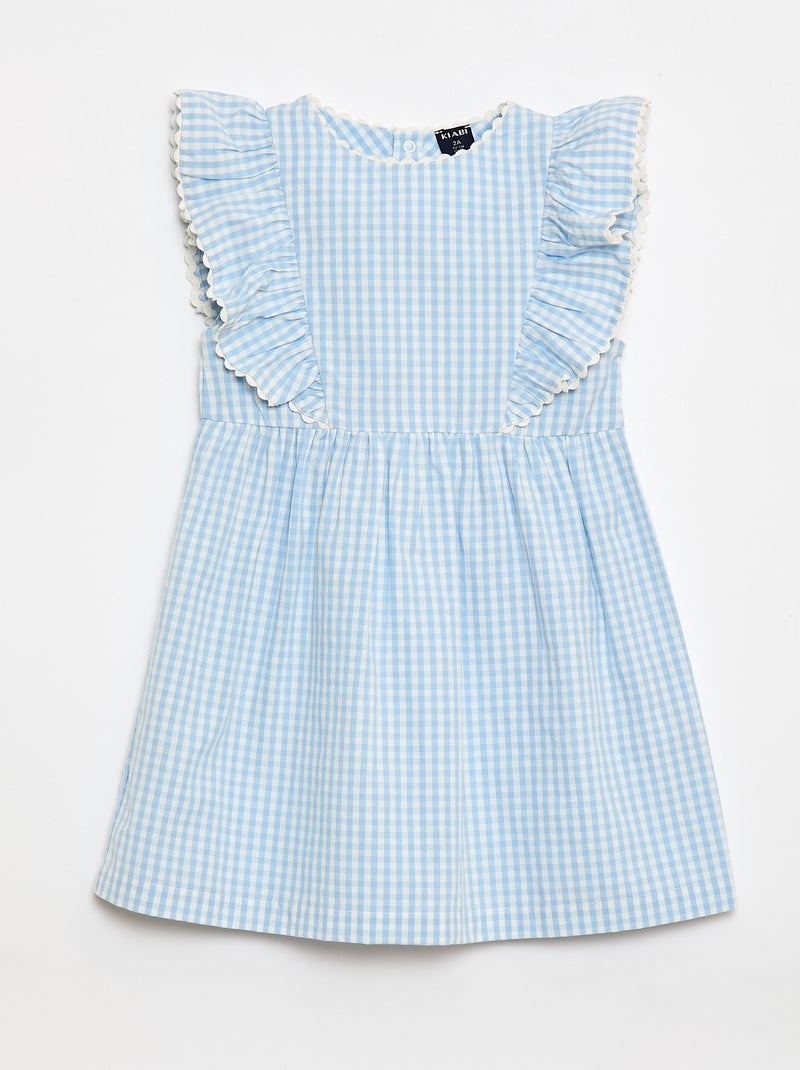 Vestido de mangas curtas com folhos Azul - Kiabi