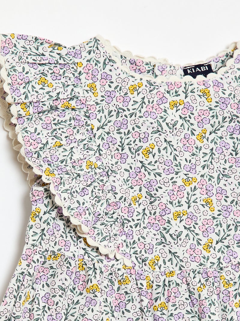 Vestido de mangas curtas com folhos Branco - Kiabi