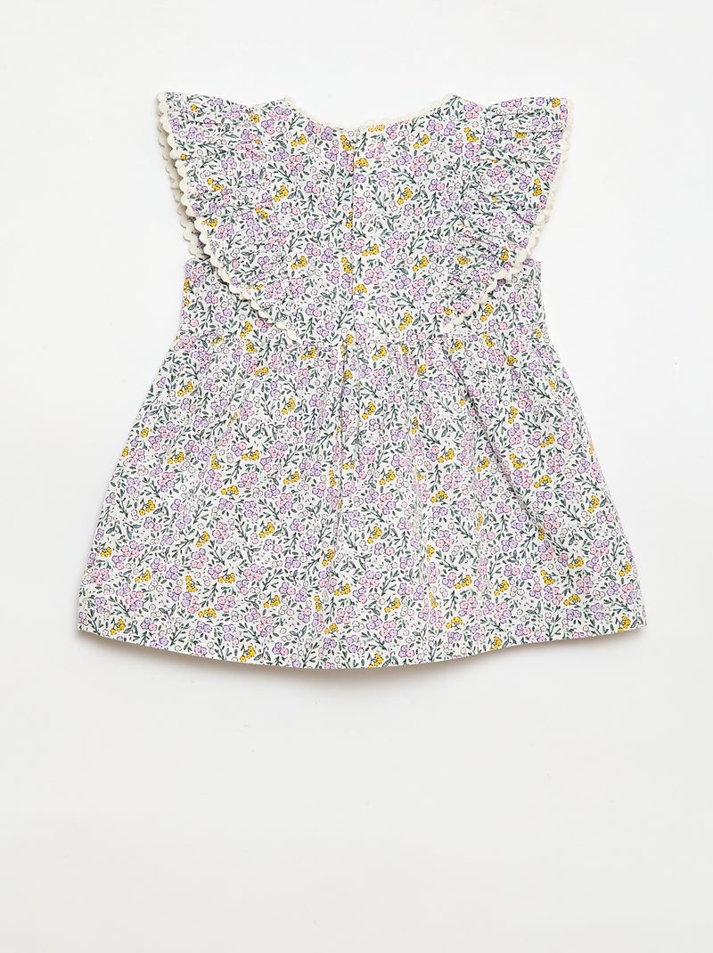 Vestido de mangas curtas com folhos Branco - Kiabi