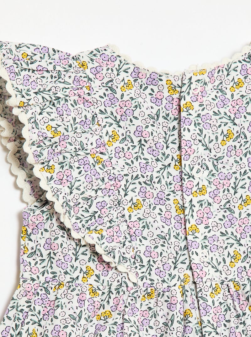 Vestido de mangas curtas com folhos Branco - Kiabi