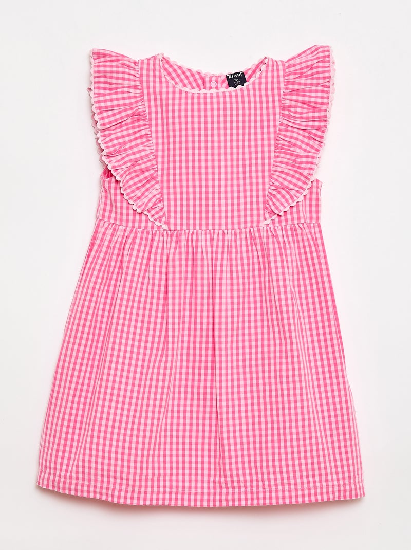 Vestido de mangas curtas com folhos Rosa - Kiabi