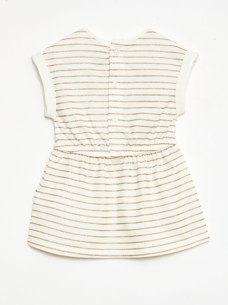 Vestido de mangas curtas em jersey de algodão Branco - Kiabi