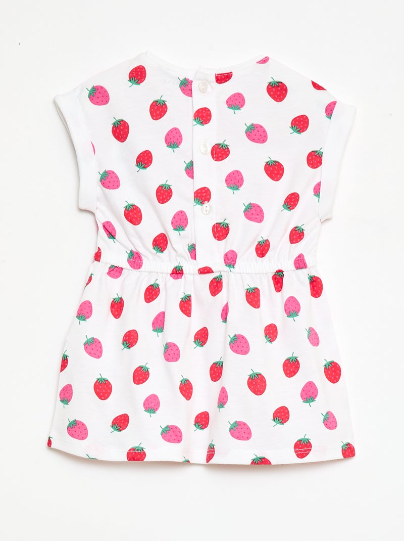 Vestido de mangas curtas em jersey de algodão Branco - Kiabi