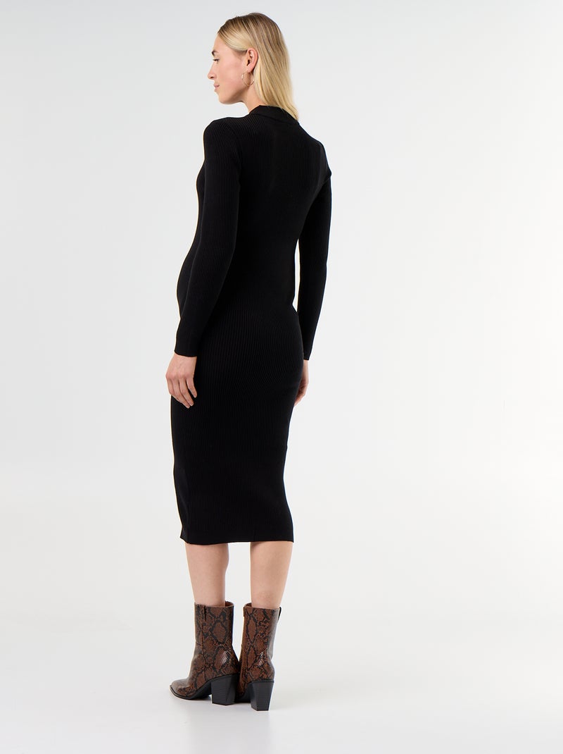 Vestido de maternidade comprido e canelado Preto - Kiabi