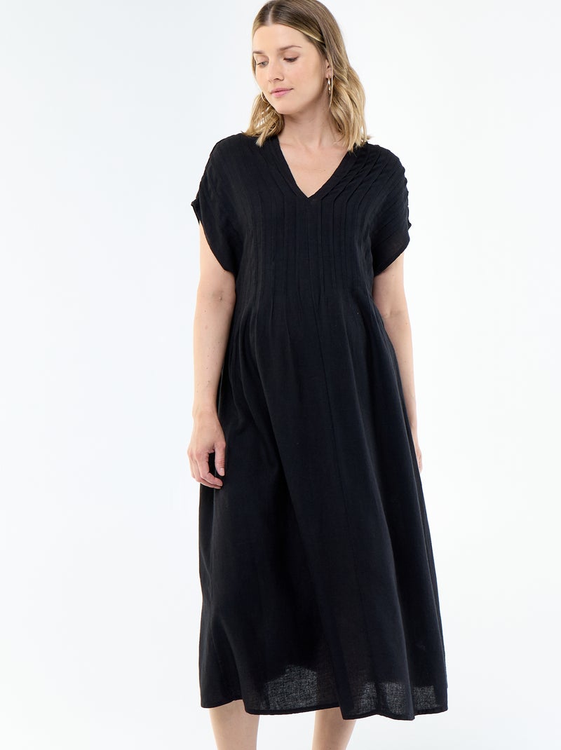 Vestido de maternidade em linho misto Preto - Kiabi