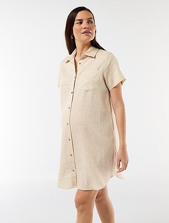 Vestido de maternidade estampado em linho misto