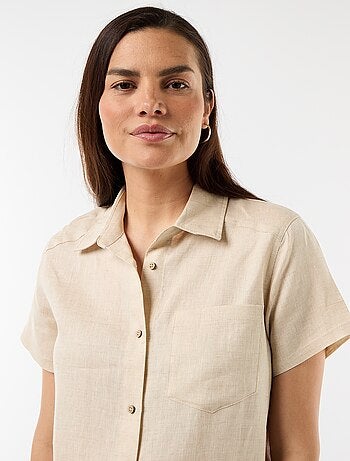 Vestido de maternidade estampado em linho misto