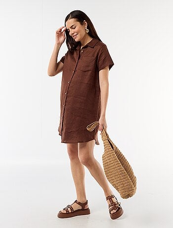 Vestido de maternidade estampado em linho misto