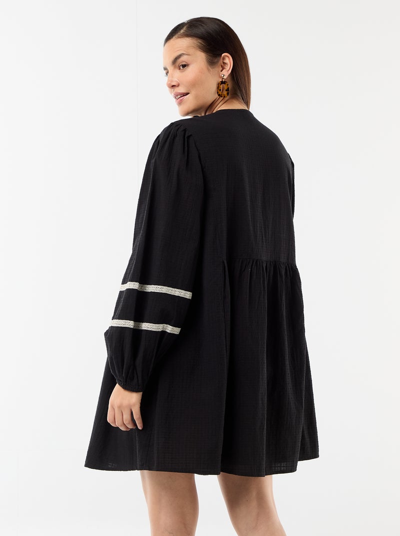 Vestido de maternidade largo com bordados Preto - Kiabi