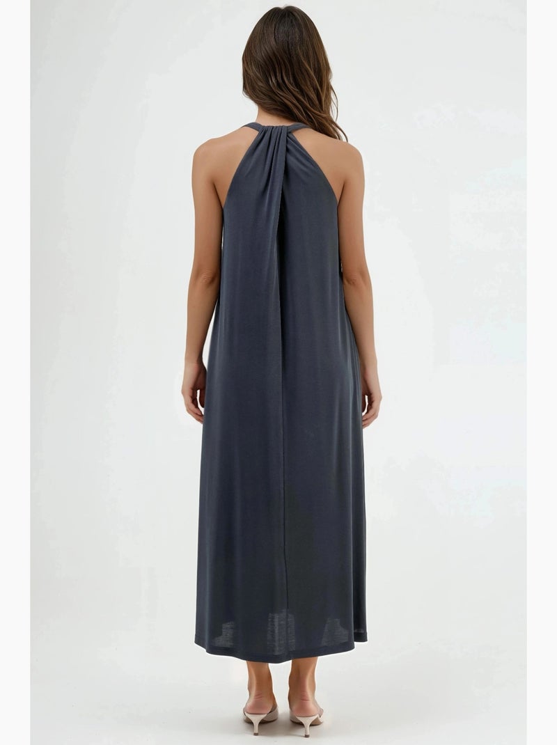 Vestido de modal com decote halter busem Cinza escuro - Kiabi
