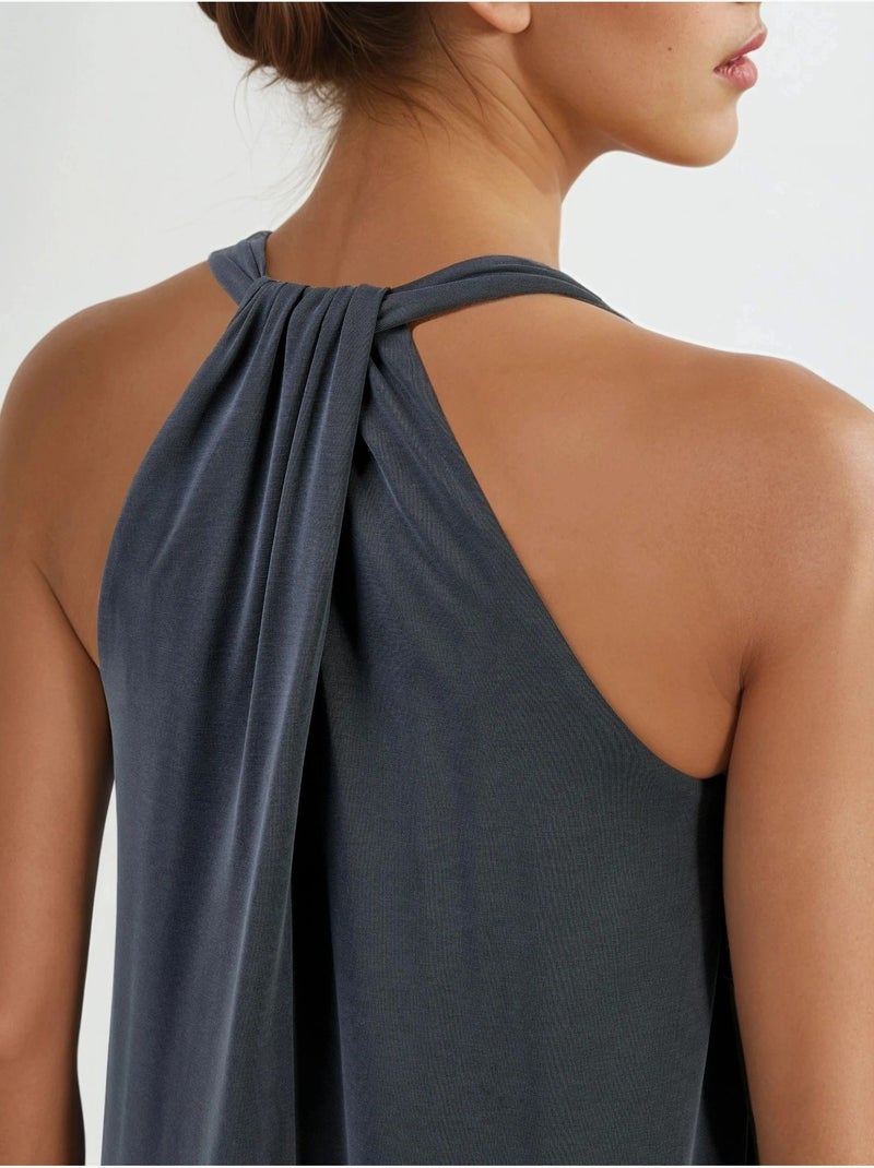 Vestido de modal com decote halter busem Cinza escuro - Kiabi