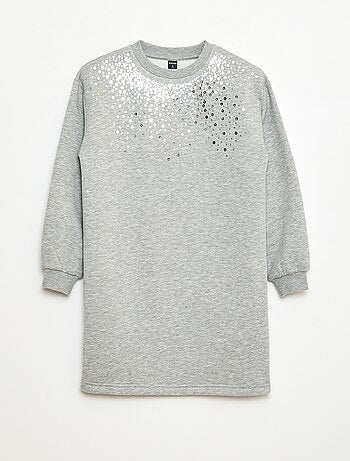Vestido de moletom com aplicação de lantejoulas brilhantes