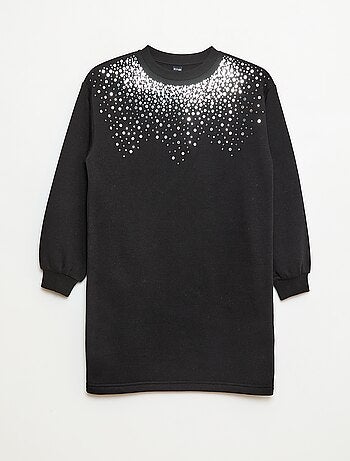 Vestido de moletom com aplicação de lantejoulas brilhantes